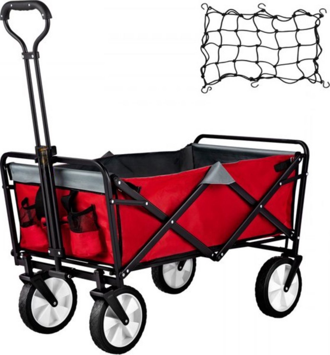 Bolderkar opvouwbaar - Massieve banden - Kinderenvervoer - Bodschappentrolley - Strandkar - Max 80kg