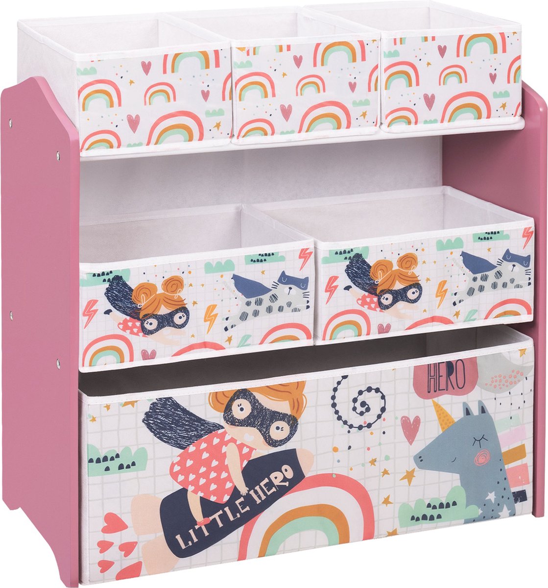 Happyment Speelgoedkast roze - Boekenkast voor kinderen - Kinderkamer - Opbergkast kind - Boekenrek - MDF - Black friday - Kerstcadeau