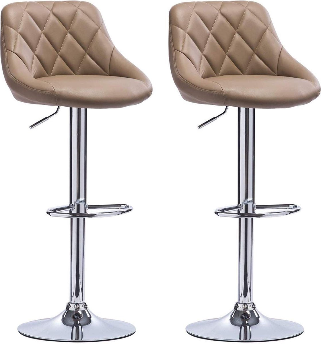Designer Barkruk Erlo - Met rugleuning - Stevig - Ergonomische barstoel - Zithoogte 60 - 82cm - Beige - Set van 2 - Keuken en bar - In hoogte verstelbaar