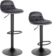 Barkrukken Riva - Met rugleuning - Barstoelen ergonomisch - Keuken - Donkergrijs - Verstelbaar in hoogte - Set van 2 - Zithoogte 62-83cm - Velvet