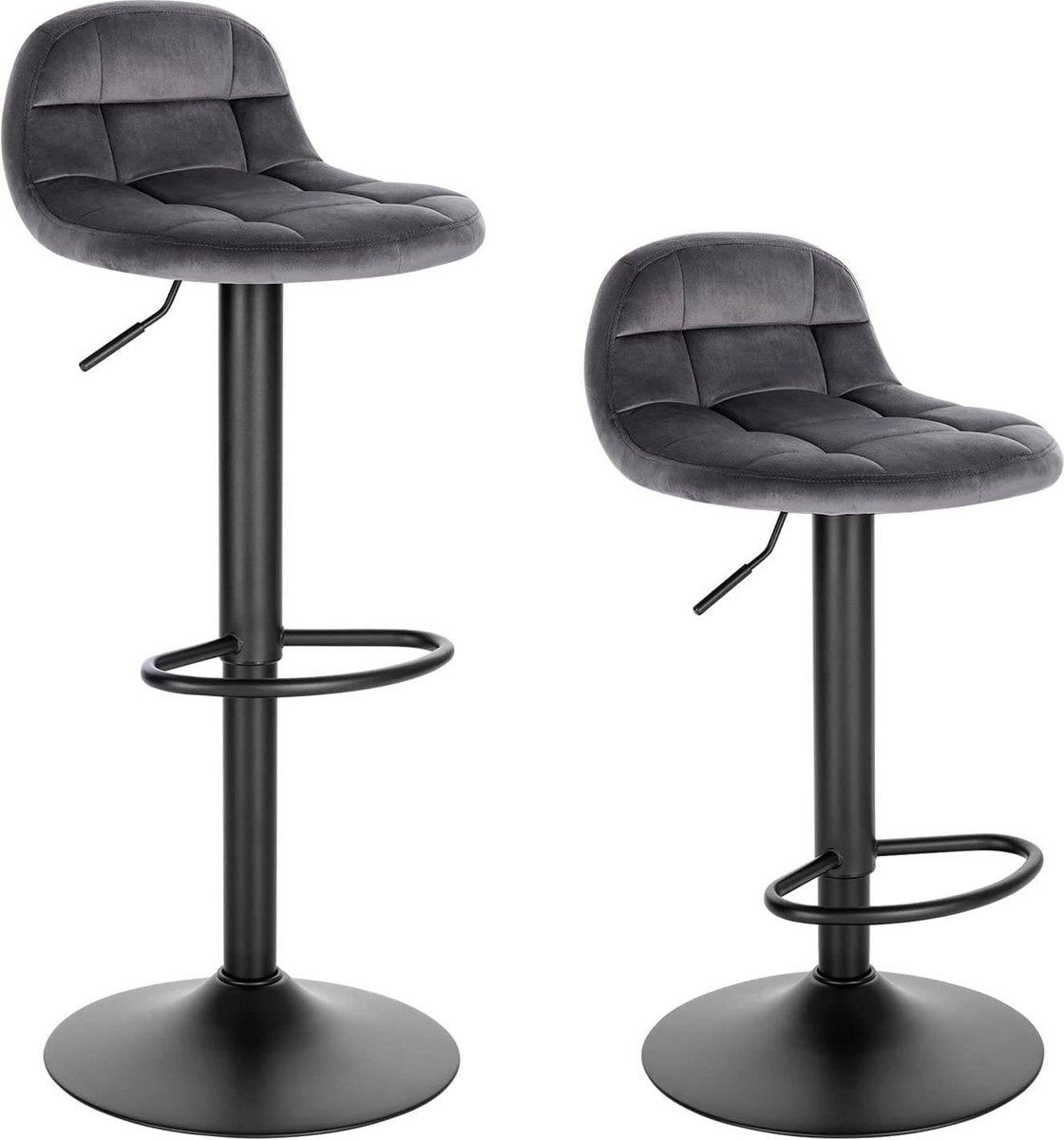 Luxe Barkruk Pluto - Industrial - Donkergrijs - Barkrukken set van 2 - Barstoel Kruk - Barstoelen met rugleuning - Keukenstoel - In hoogte verstelbaar - Velvet