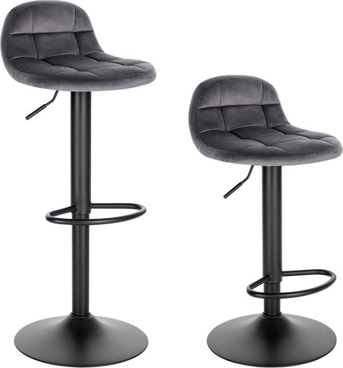 Barkrukken - Donkergrijs - Velvet - Ergonomisch - In Hoogte Verstelbaar - Set van 2 - Zithoogte 62-83cm
