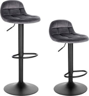 Barkrukken - Donkergrijs - Velvet - Ergonomisch - In Hoogte Verstelbaar - Set van 2 - Zithoogte 62-83cm