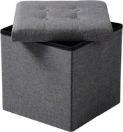 Happyment Poef Zazu - Met opbergruimte - Opbergbank Poef - Voetenbank - Opbergbox hocker - Zitkist met deskel - Donkergrijs - Stof - 50x35x45cm