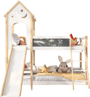 Luxe stapelbed Valora voor kinderen - Met glijbaan - 90x200 cm - 2 kinderbedden - Met Hoektrap, valbeveiliging en raam - Peuterbed