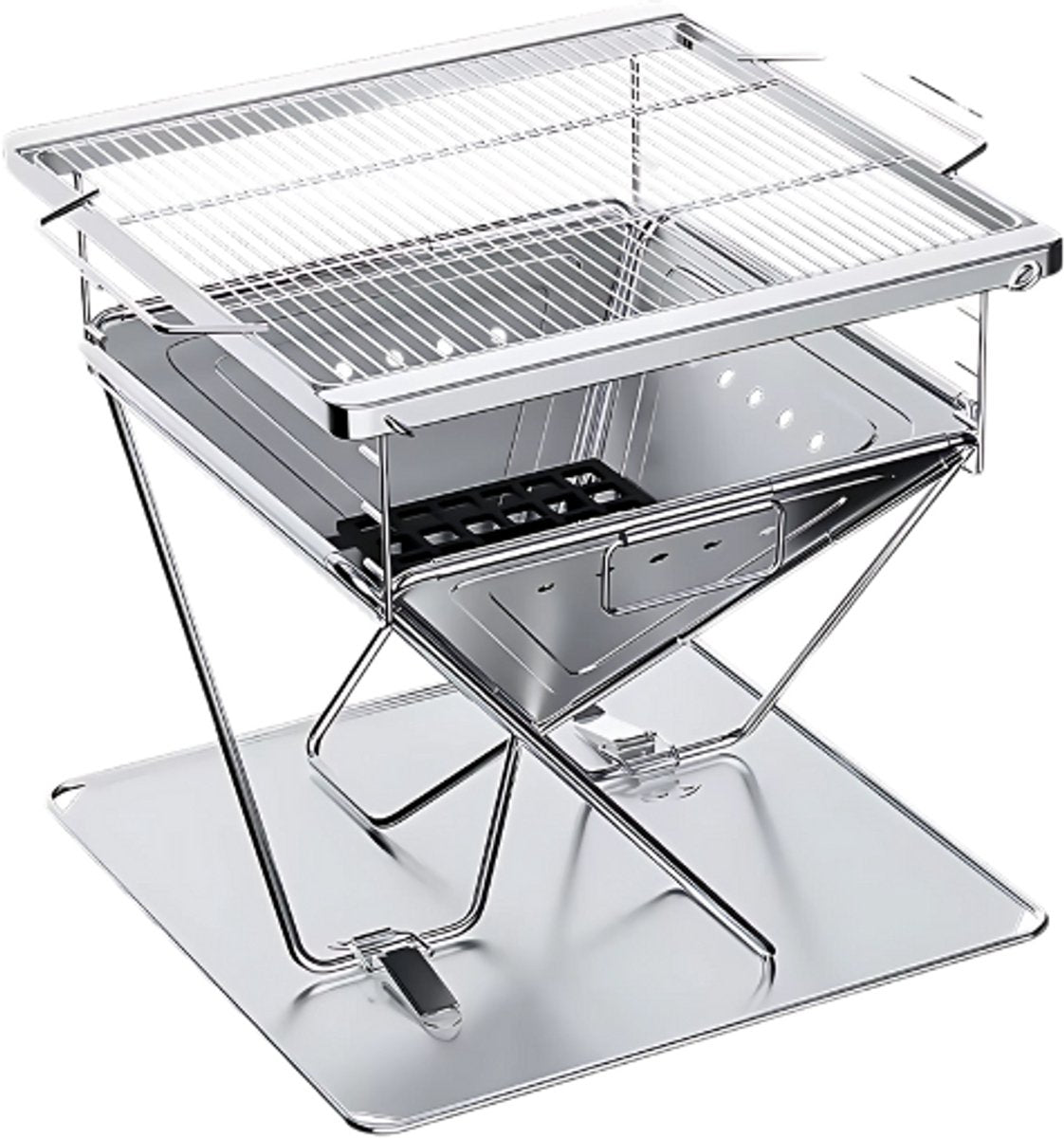 Opvouwbare Grill - Voor Kamperen & Buiten koken - Camping - Vuurplaatsgrill - Houtgestookt & Draagbaar Met Draagtas - RVS
