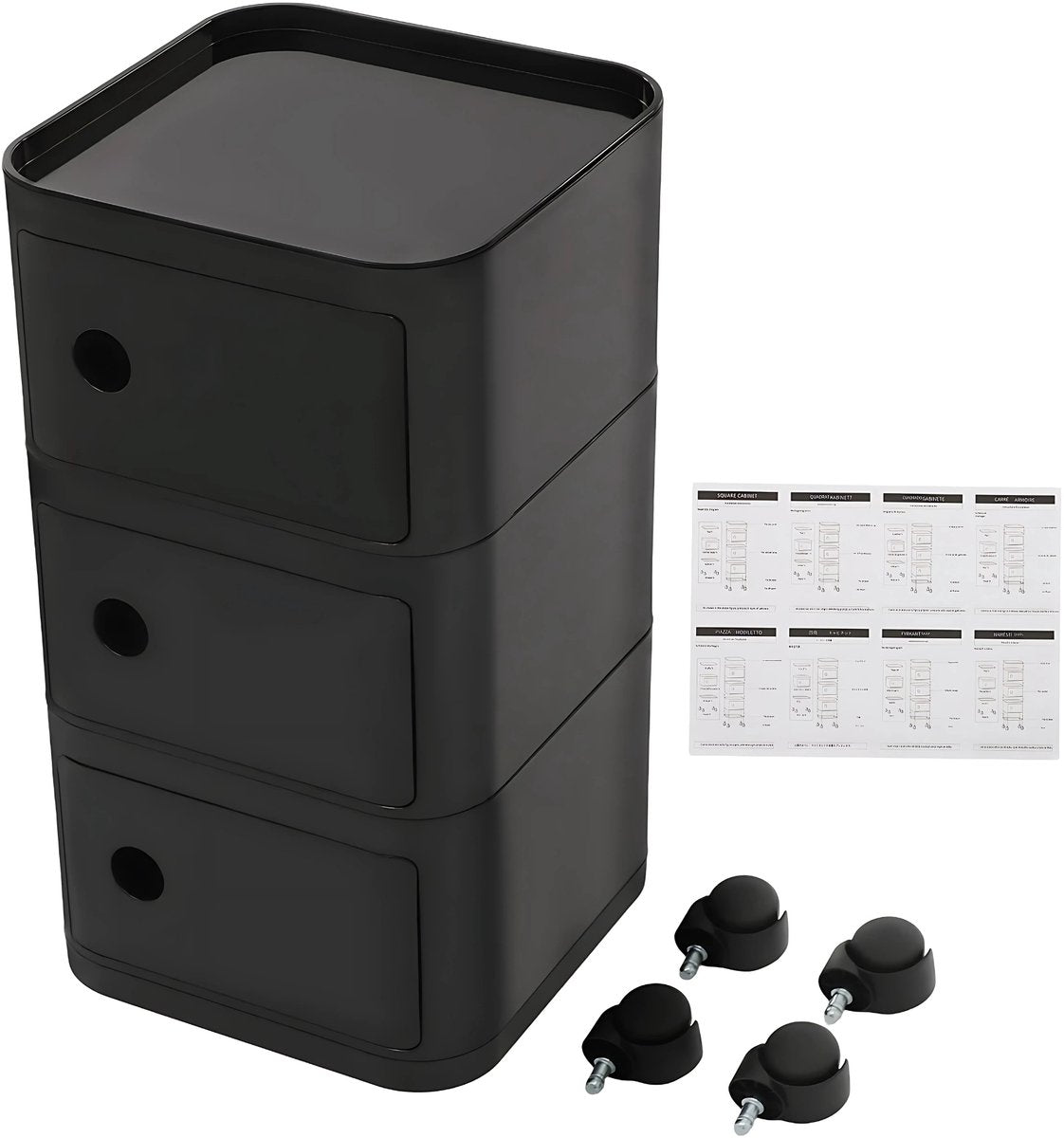 Nachtkastje - Bijzettafel - met Wielen - 32 cm - met Verborgen Opbergruimte - Moderne Opbergtafel voor Slaapkamer & Woonkamer - 3-laags - Zwart