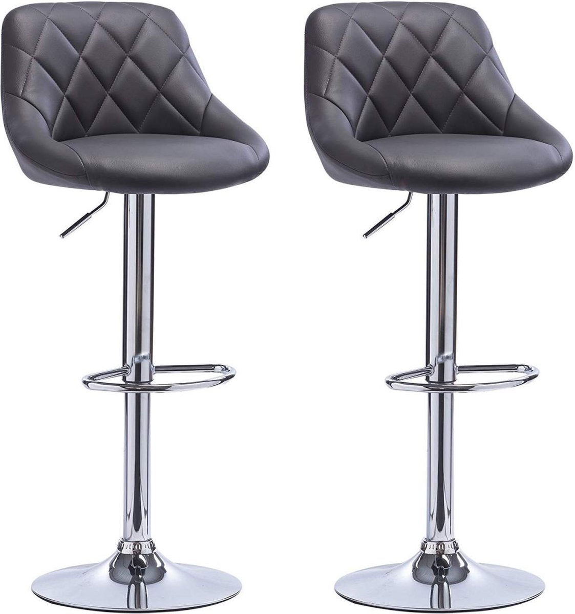 Designer Barkruk Daria - Met rugleuning - Stevig - Ergonomische barstoel - Zithoogte 60 - 82cm - Grijs - Set van 2 - Keuken en bar - In hoogte verstelbaar