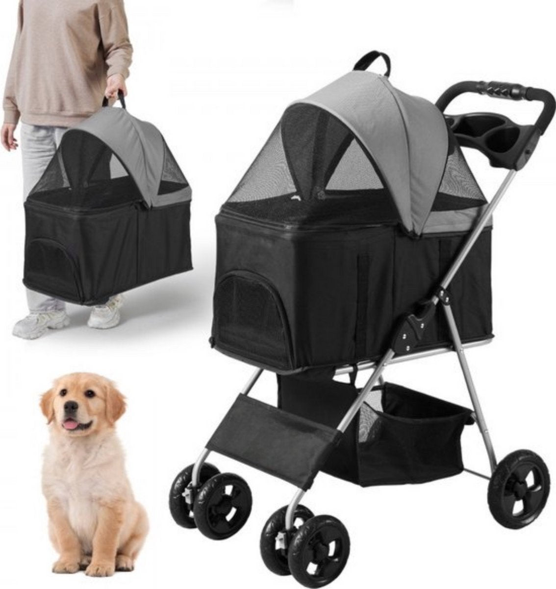 Hondenbuggy - Inklapbare Hondenkar - All terrain - Hondentrolley Aluminium - Huisdierentrolley - 16KG Laadvermogen
