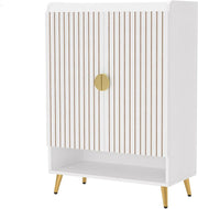 Schoenenkast Nero met deuren - Wit - Schoenenrek - 110cm - 6 laags - Houten opbergkast