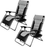 Gewatteerde Zero Gravity Lounge Chair - Tuinstoel - Ligbed - Voor Terras & Tuin - Opvouwbare Fauteuil met Verstelbare Hoofdsteun, Bekerhouder - Ondersteuning tot 160 kg - 2 stuks - Zwart