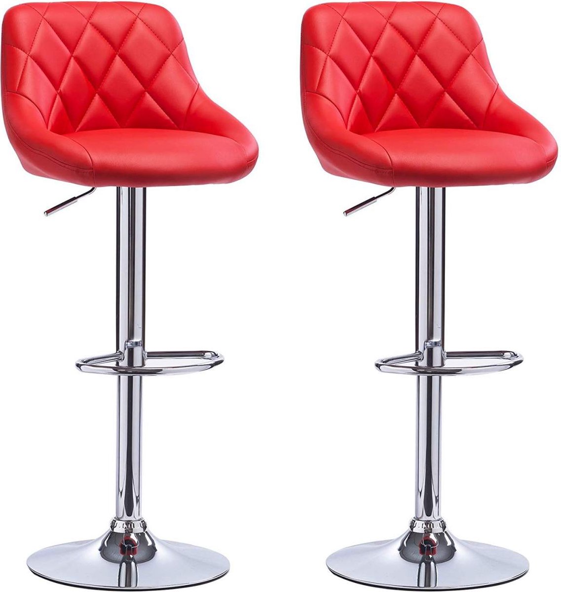 Designer Barkruk Lerino - Met rugleuning - Stevig - Ergonomische barstoel - Zithoogte 60 - 82cm - Rood - Set van 2 - Keuken en bar - In hoogte verstelbaar