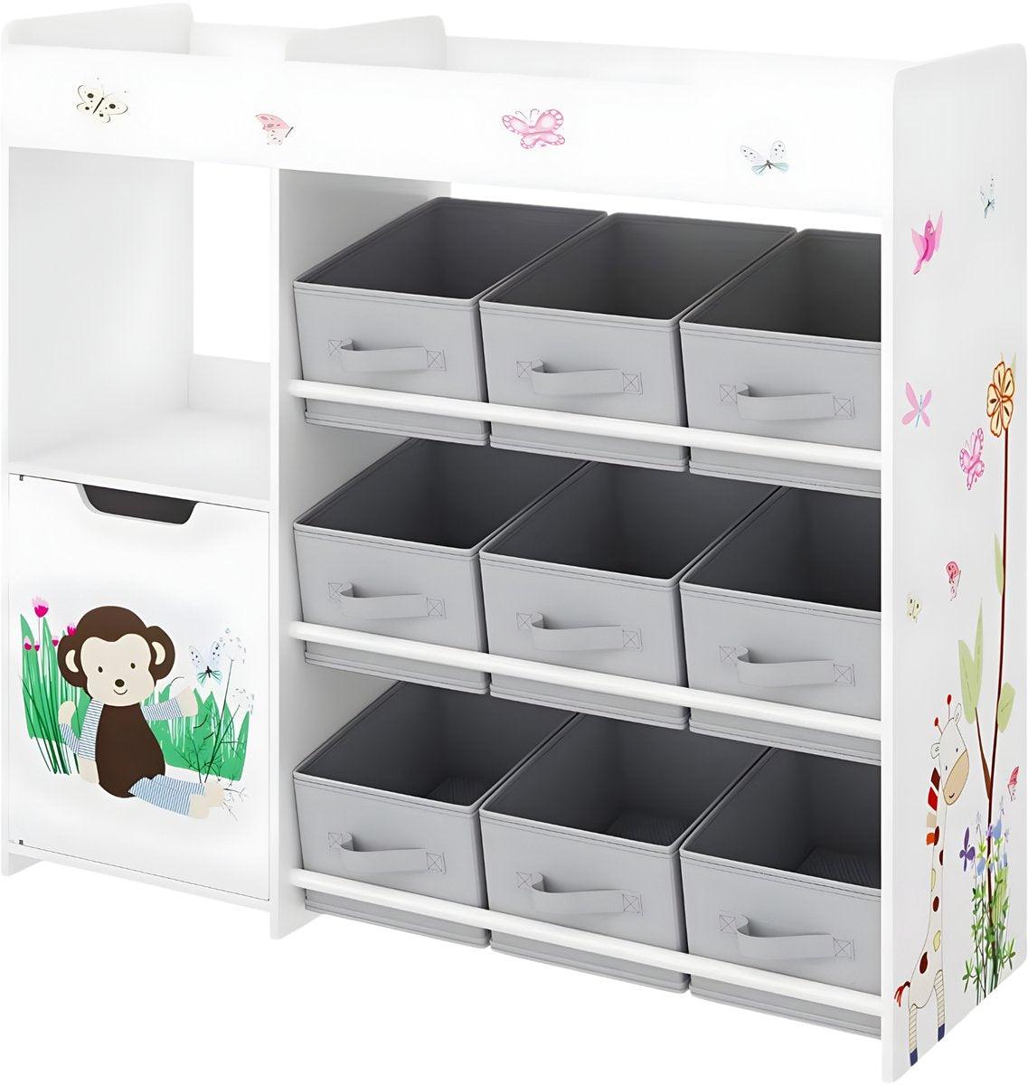 Speelgoedopbergkast – Kinderspeelkamer - Kinderboekenkast – Voor kinderen in kinder- of speelkamer – 9 opbergruimtes voor speelgoed en boeken – Hout, wit
