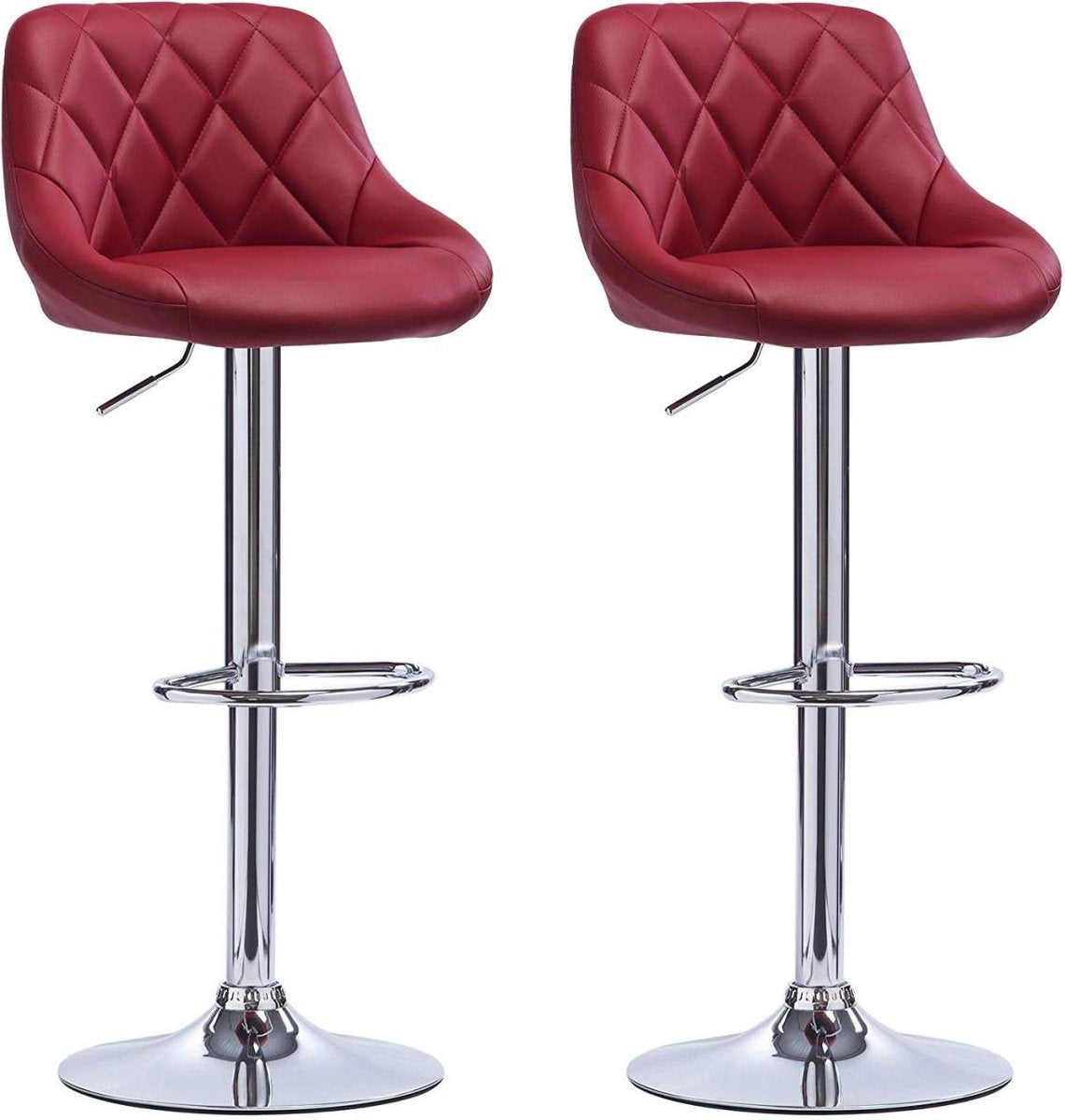 Designer Barkruk Serino - Met rugleuning - Stevig - Ergonomische barstoel - Zithoogte 60 - 82cm - Donker rood - Set van 2 - Keuken en bar - In hoogte verstelbaar