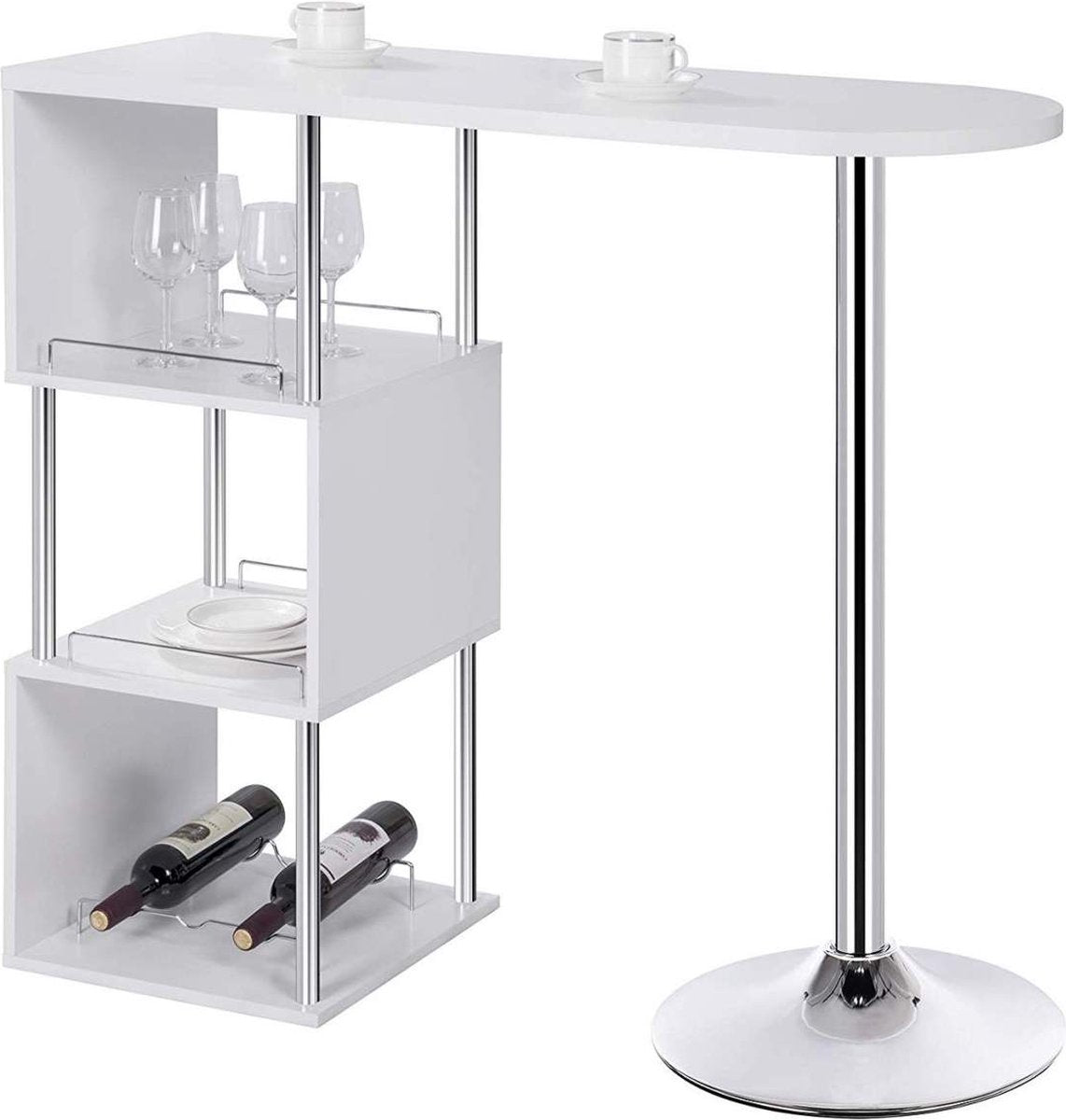 Happyment Bartafel Oxford - Met opbergruimte - Voor binnen - Keuken - Metalen poot - Hout - Rechthoekig - Wit - 113x40x105cm