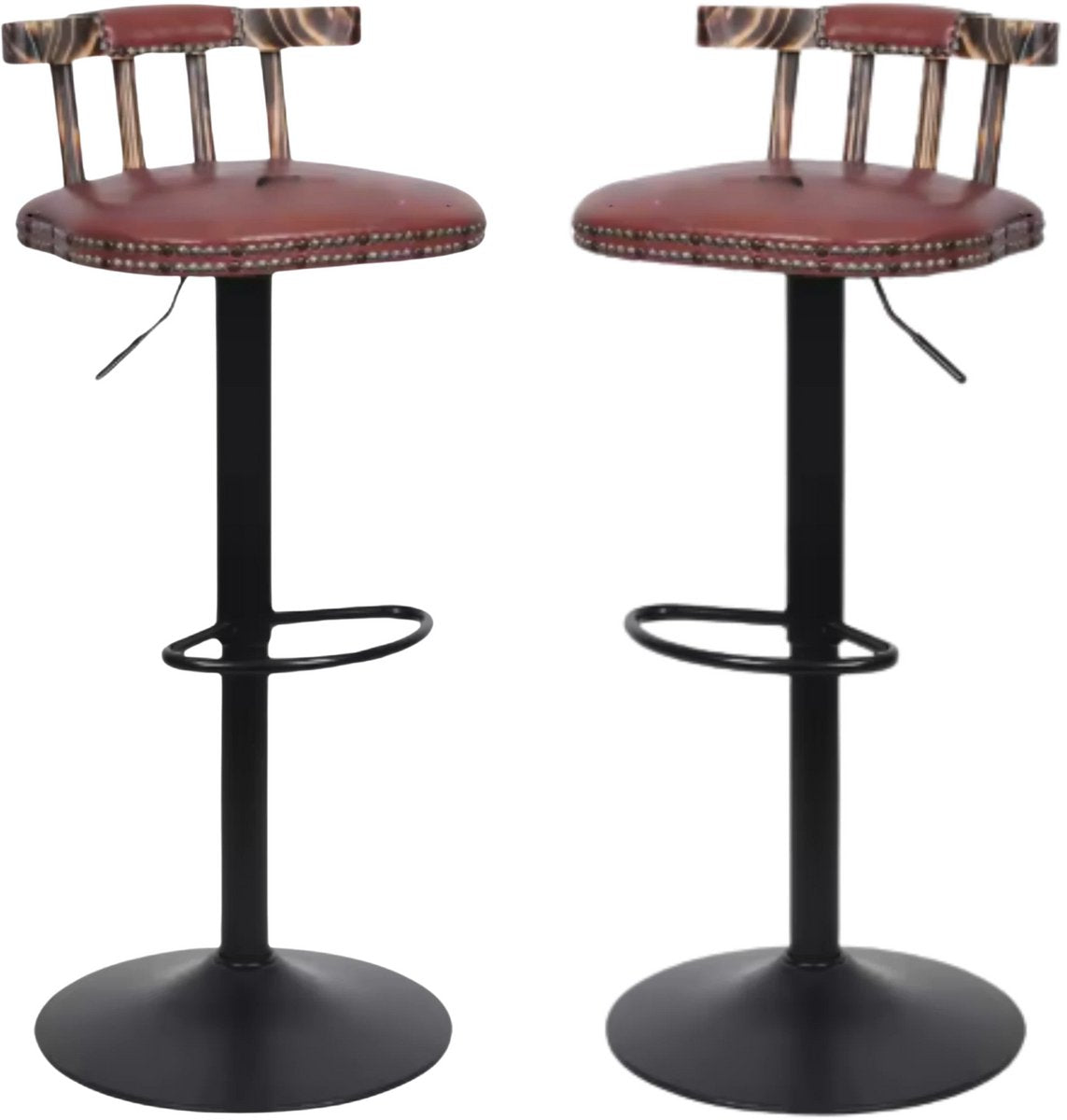 Retro Barkrukken - Set van 2 - Met rugleuning - Bruin - Verstelbaar - Voor Keuken, Bar of woonkamer - Draaibaar - PU leer