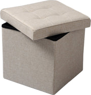 Happyment Poef Beige - Met opbergruimte - Opbergbank Poef - Voetenbank - Opbergbox hocker - Zitkist met deskel - Stof - 50x35x45cm