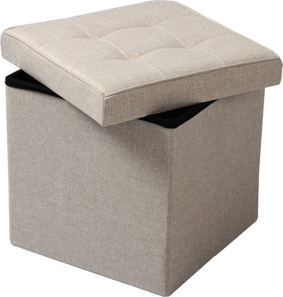 Happyment Poef Beige - Met opbergruimte - Opbergbank Poef - Voetenbank - Opbergbox hocker - Zitkist met deskel - Stof - 50x35x45cm