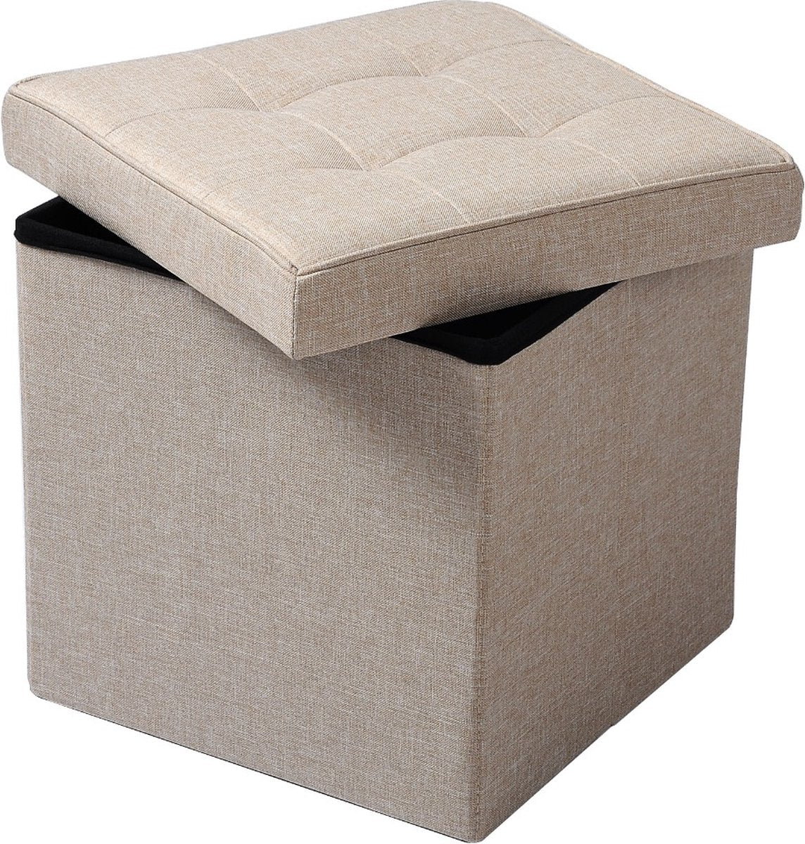 Bolt Edge Poef - Beige - Stof - Met opbergruimte - 50x35x45cm