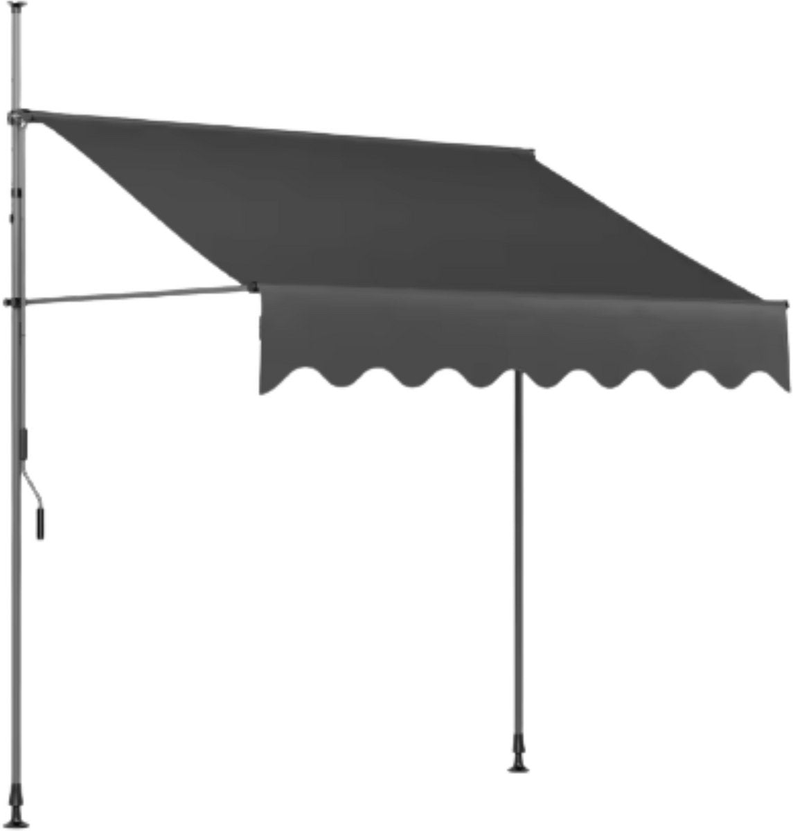 Zonneluifel - 200cm - Ook als balkonluifel - Terras - Knikarmscherm zonnescherm - Uitschuifbaar - PU Coating - In Hoogte Verstelbaar - Grijs