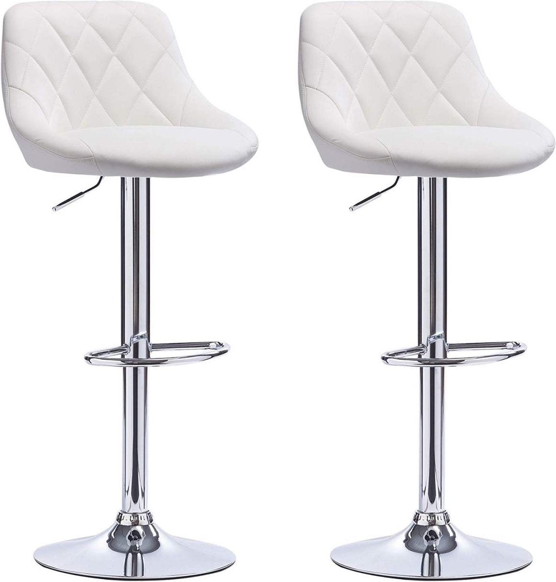 Designer Barkruk Lica - Met rugleuning - Stevig - Ergonomische barstoel - Zithoogte 60 - 82cm - Wit - Set van 2 - Keuken en bar - In hoogte verstelbaar
