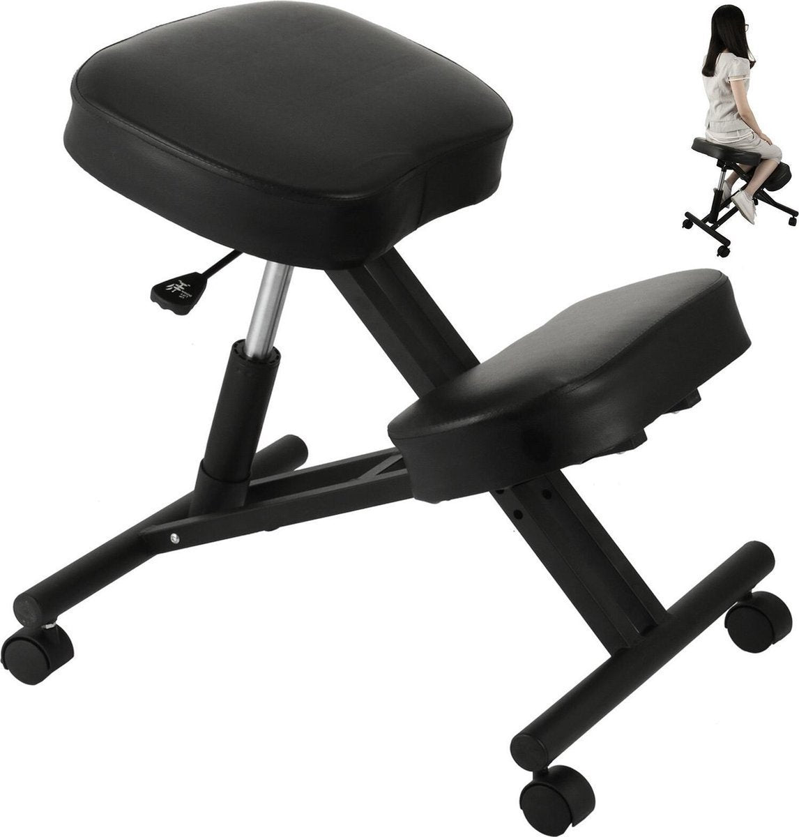 Happyment Ergonomische Knie Kruk Deluxe - Werkstoel - Kniestoel - Knielen Stoel - Werkkruk - Postuur Corrector - Ergonomische Bureaustoel - Bureaustoel - Pu Leren Zitting - Tot 120kg