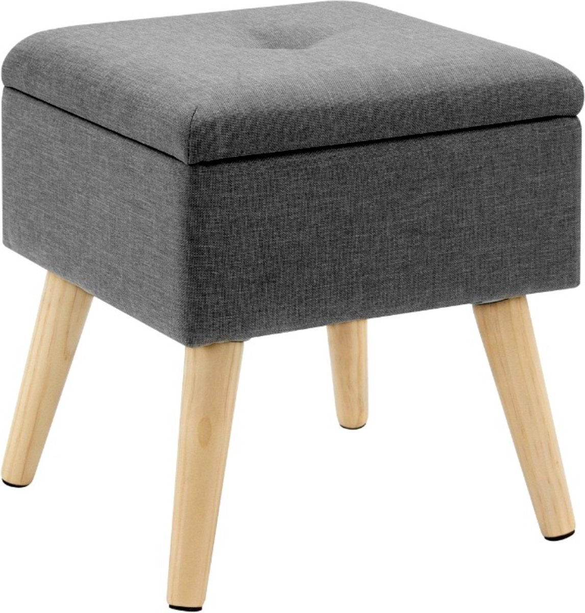 Happyment Zitbank Donkergrijs - Met opbergruimte - Opbergbank Poef - Voetenbank - Opbergbox hocker - Zitkist met deskel - Stof - 32 x 32 x 36.5cm