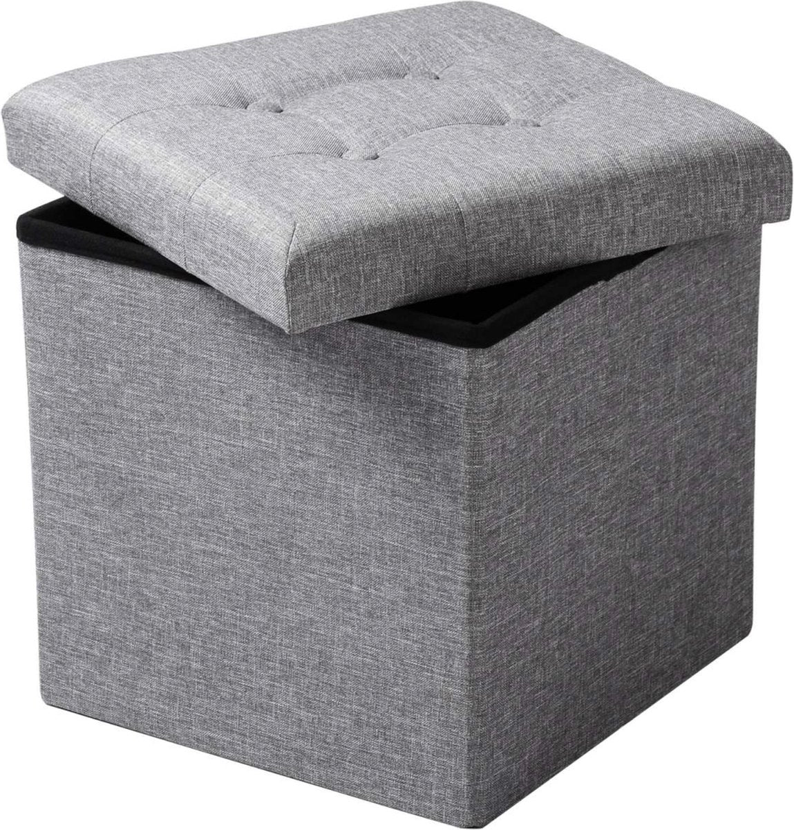 Happyment Poef Lichtgrijs - Met opbergruimte - Opbergbank Poef - Voetenbank - Opbergbox hocker - Zitkist met deskel - Stof - 50x35x45cm