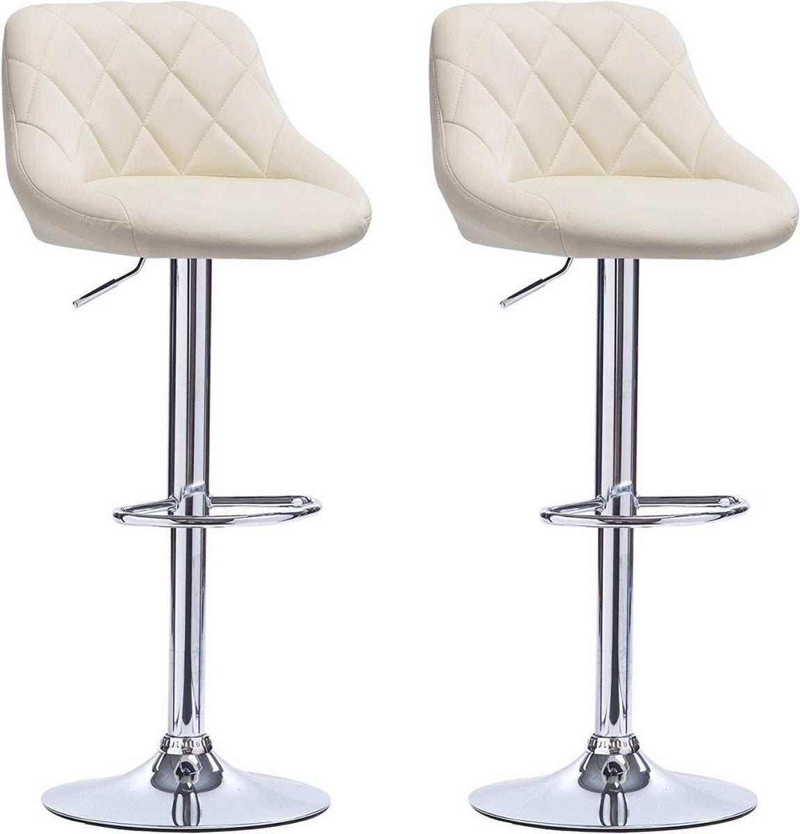 Designer Barkruk Memo - Met rugleuning - Stevig - Ergonomische barstoel - Zithoogte 60 - 82cm - Creme - Set van 2 - Keuken en bar - In hoogte verstelbaar