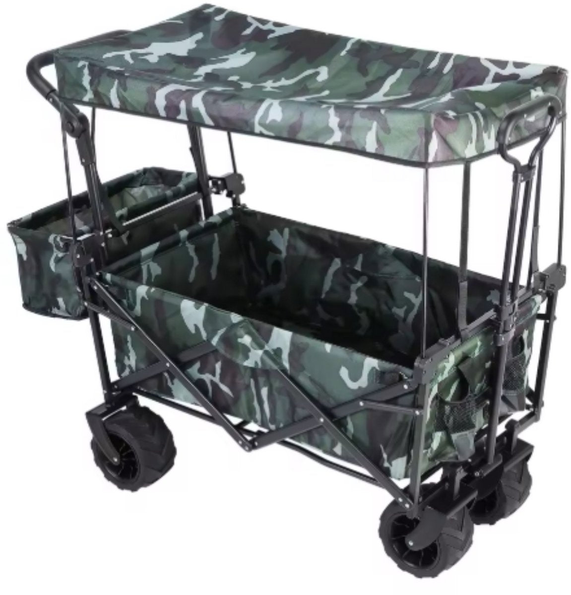Opvouwbare bolderkar XL - 262L - Opvouwbaar tuinwagen - Met duwstang - Voor buitengebruik - Met verwijderbare luifel en 115 kg capaciteit - All terrain - Camo
