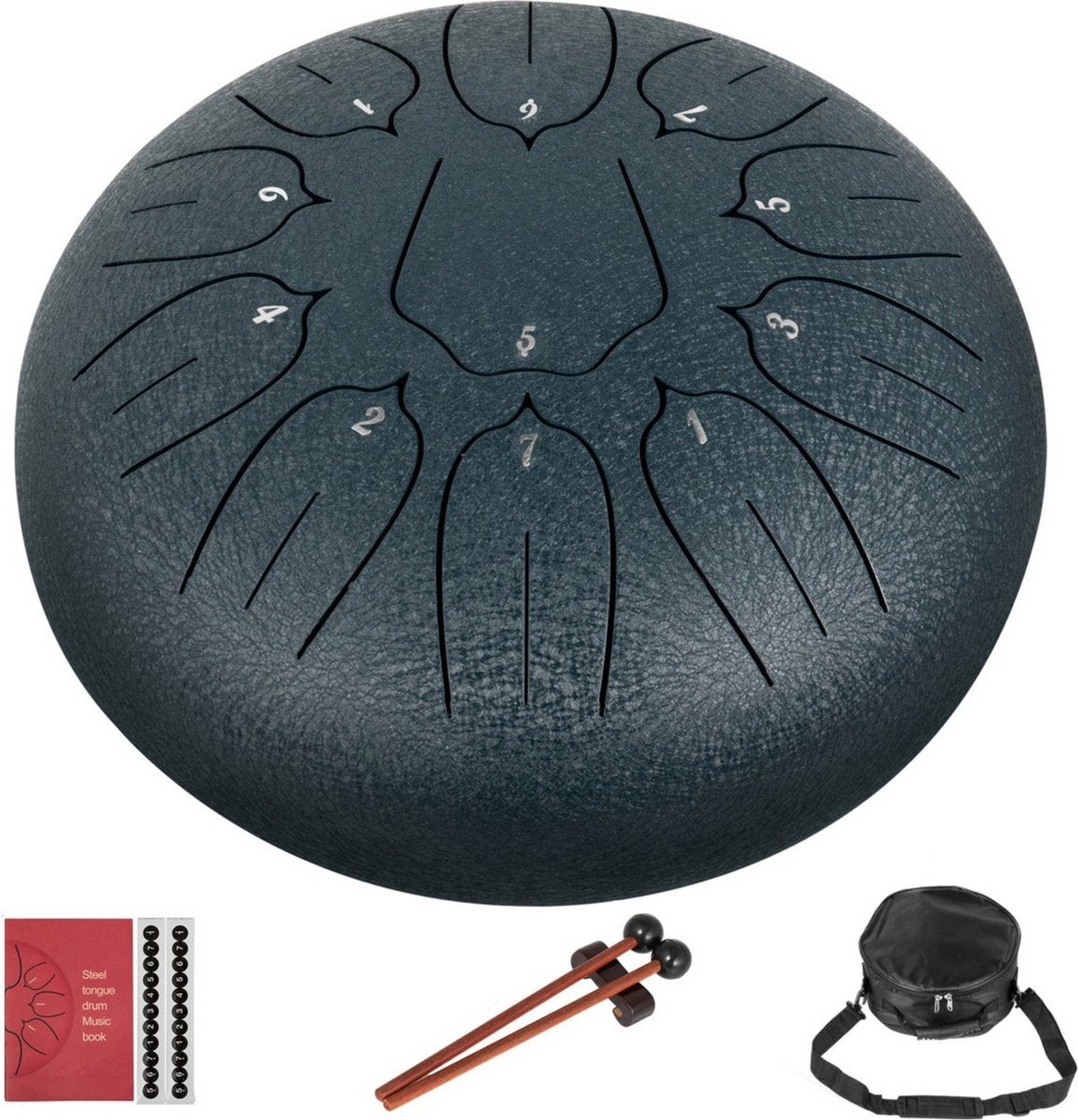 Tongue drum Deluxe - 25cm - Handpan Handtrommel - Tongtrommel staal - Steel Tong - 11 tonen Percussie Instrument - Klankschaal set - Marine blauw