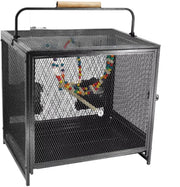 Metalen Vogelkooi - Voor Papegaaien en Parkieten - Reizen - Binnen - Met Hangmat, Zitstok en Reisdraagfunctie - 56 cm hoog met verwijderbaar blad