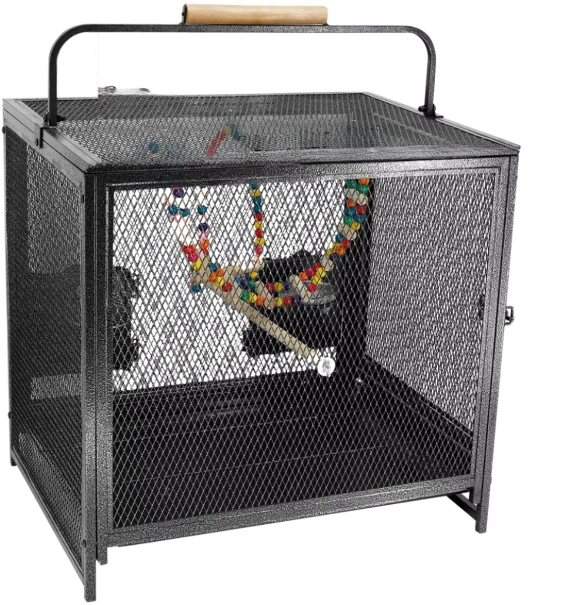 Metalen Vogelkooi - Voor Papegaaien en Parkieten - Reizen - Binnen - Met Hangmat, Zitstok en Reisdraagfunctie - 56 cm hoog met verwijderbaar blad