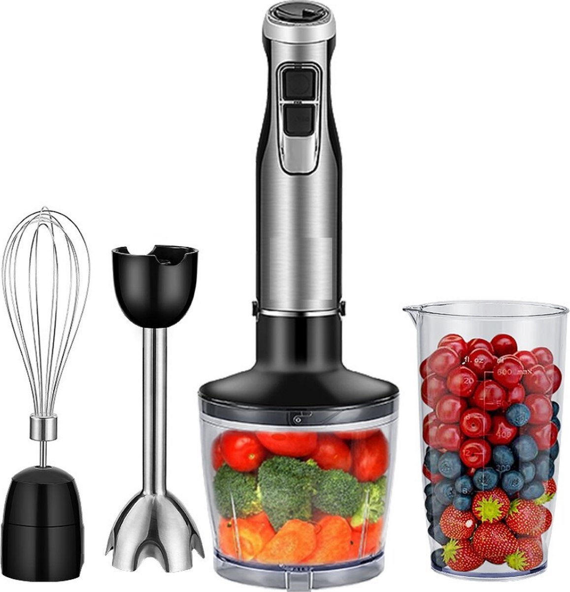 Happyment 4-in-1 Staafmixer Set - Hakmolen - Hand Blender - 6 snelheden - 1200W - Incl. Accessoires