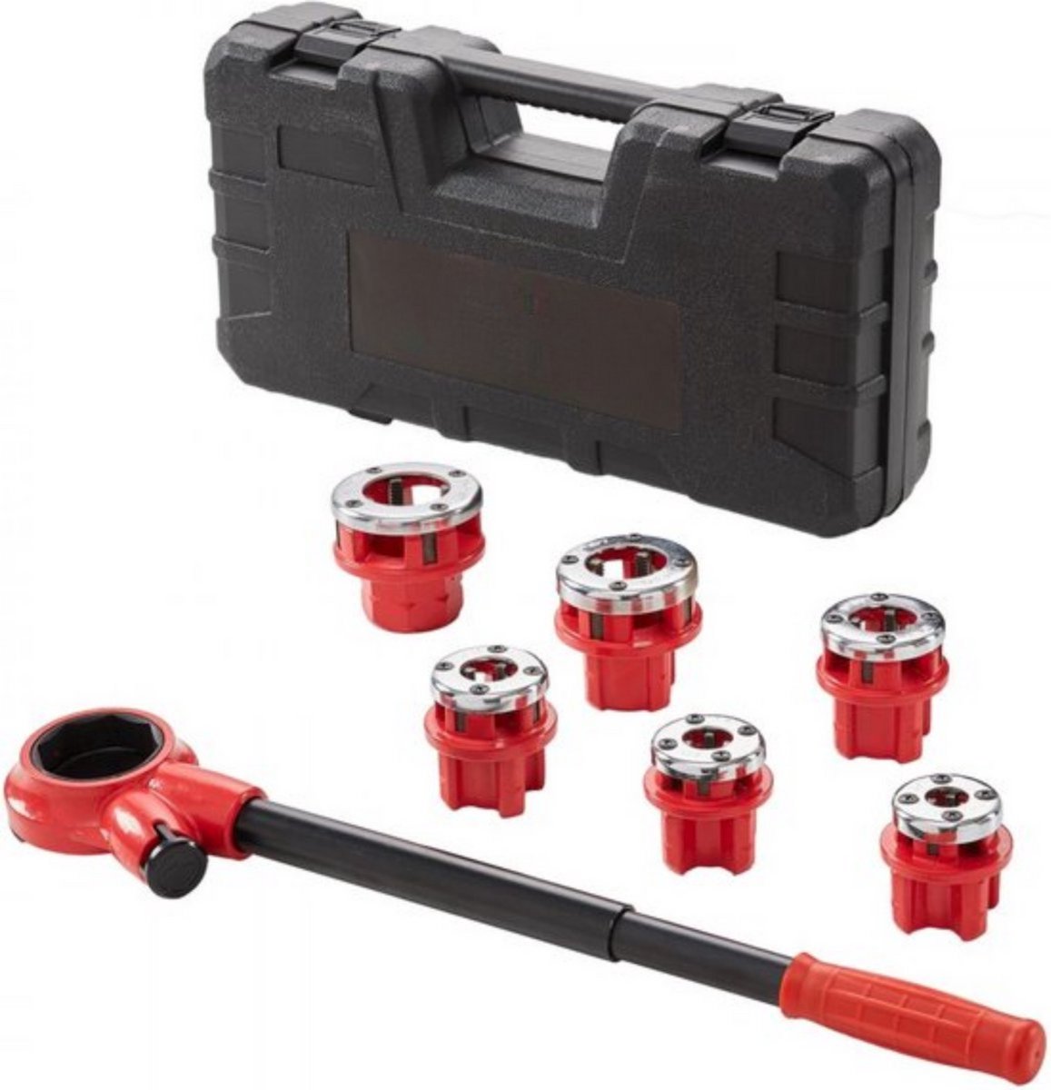Pijpdraad snijgereedschap Set - 6-delig - Pijp snijder - Ratel snijdgereedsschap - 1/4" tot 1-1/4" NPT - In Koffer - Voor Water- & Gasleidingen