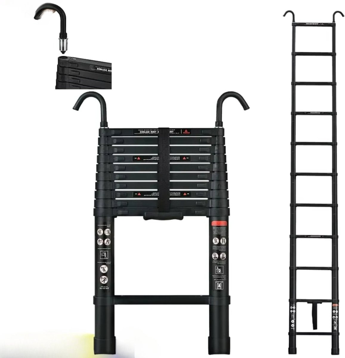Telescopische Ladder Deluxe - 3,2m Aluminium - Multifunctionele Rechte Ladder met Antislipvoeten en 2 Haken - 150kg Capaciteit