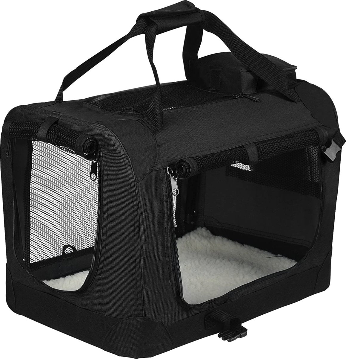 Happyment Hondenbench Haik - Hondenbench - Dierenbench - bench - Autokennel - Reisbench - vervoersbox dieren - Transportbox huisdier - Zwart - 91.4x63.5x63.5cm