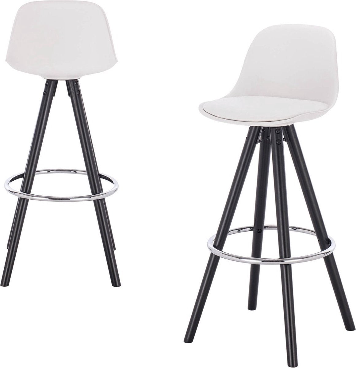 Hoge Barkruk - Zithoogte 75 cm - Wit Kunstleer - Met Rugleuning - Zwart Frame - Set van 1