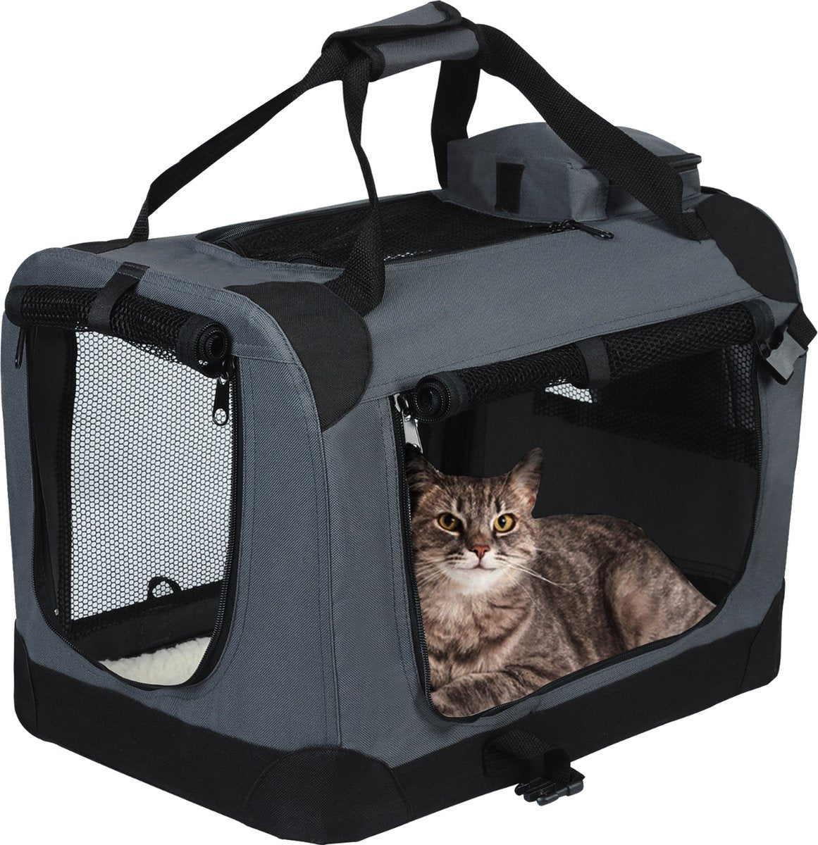 Happyment Hondenbench Haik - Dierenbench auto - bench - Autokennel - Reisbench - vervoersbox dieren - Transportbox huisdier - Grijs - 49.5x34.5x35cm