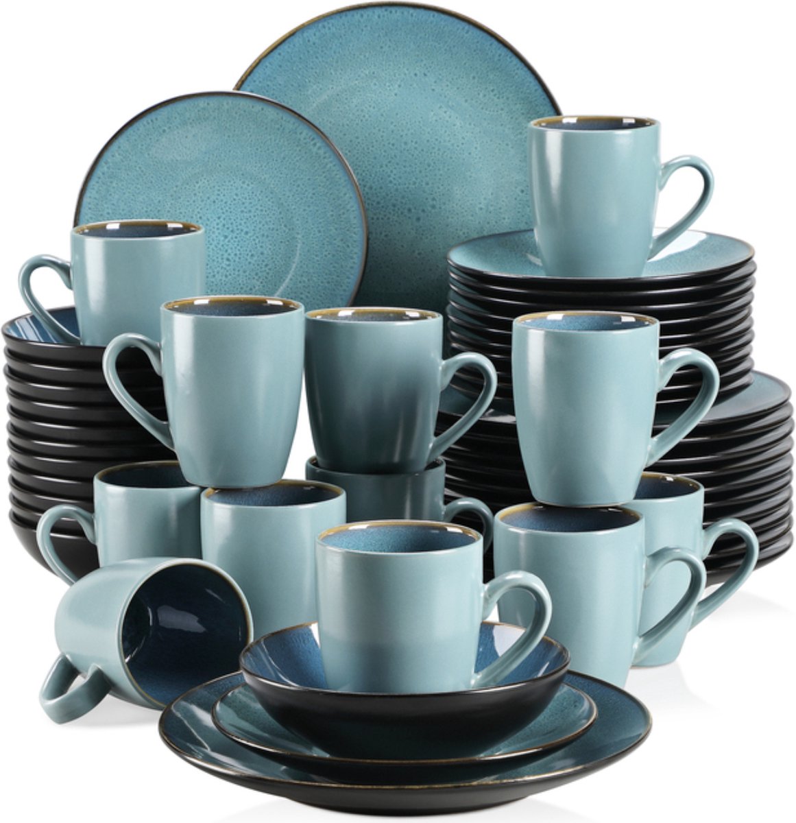 Serviesset Deluxe - 12 Persoons - Porselein - 48 Delig - Bordenset 12 persoons - Bordenset 48 delig - Turqoise