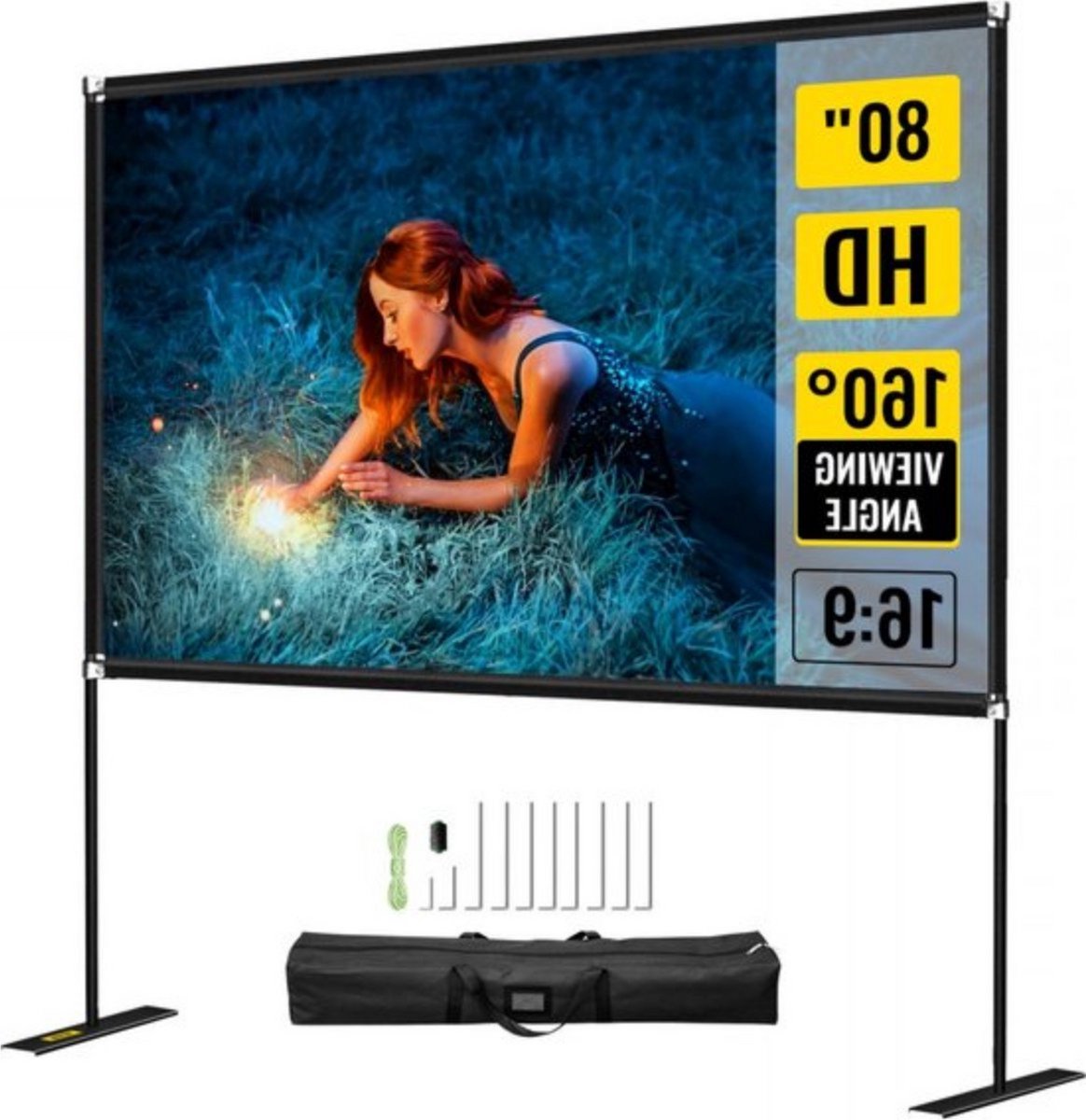 Projectiescherm deluxe - 80 inch - Beamerscherm - HD 4K - Projectiedoek - Beamer Scherm - 160° Kijkhoek