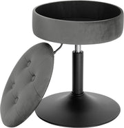 Mini Barkruk - Grijs - Set van 1 - Kleine ronde kruk - Met opbergruimte - Keuken - Barstoel - Velvet - Verstelbaar in hoogte - Zithoogte 49-65cm