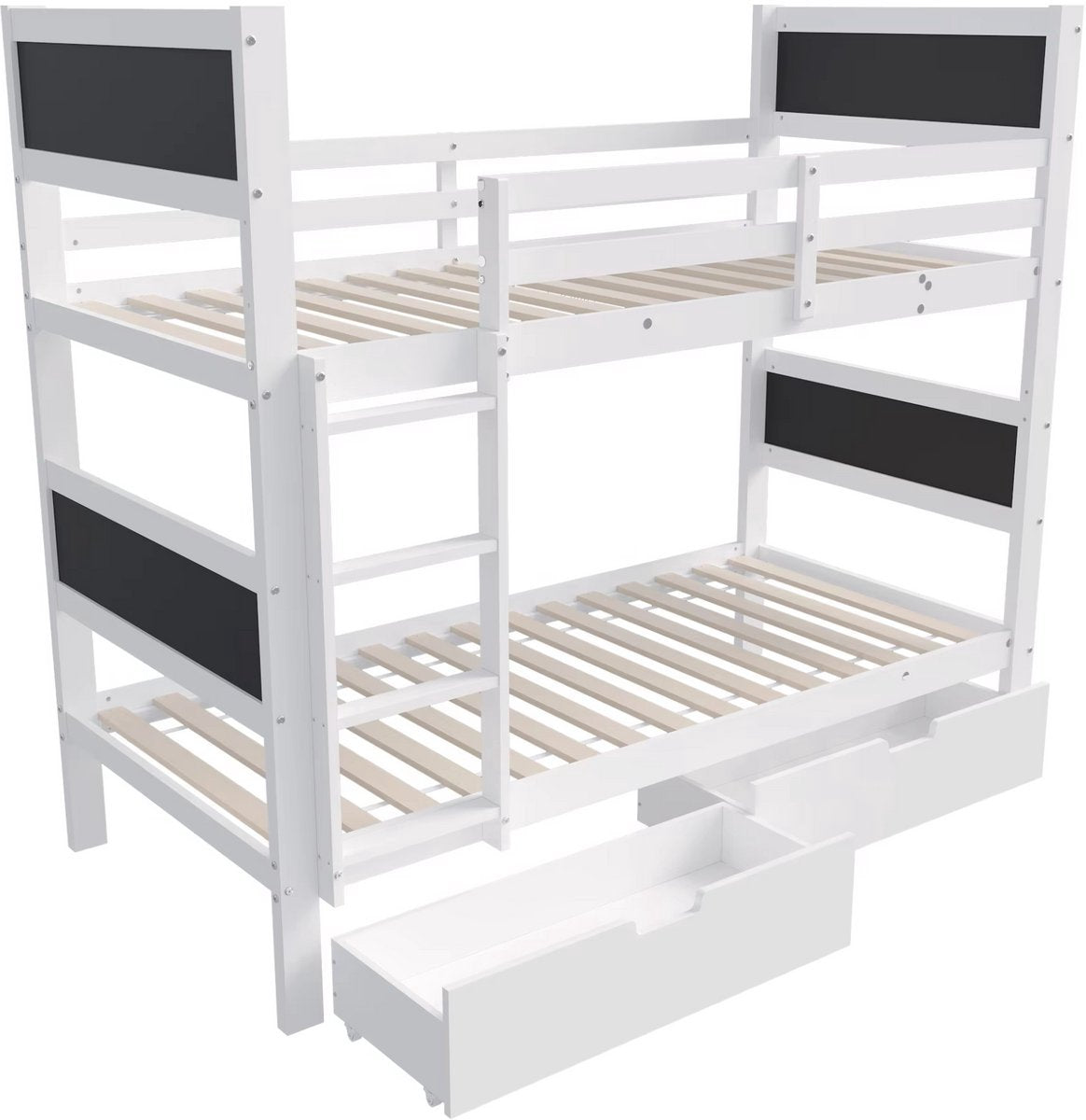 Stapelbed Fioren voor kinderen - 90x200 cm - Kinderbedden - Hoogslaper - Met Hoektrap, valbeveiliging en raam - Peuterbed