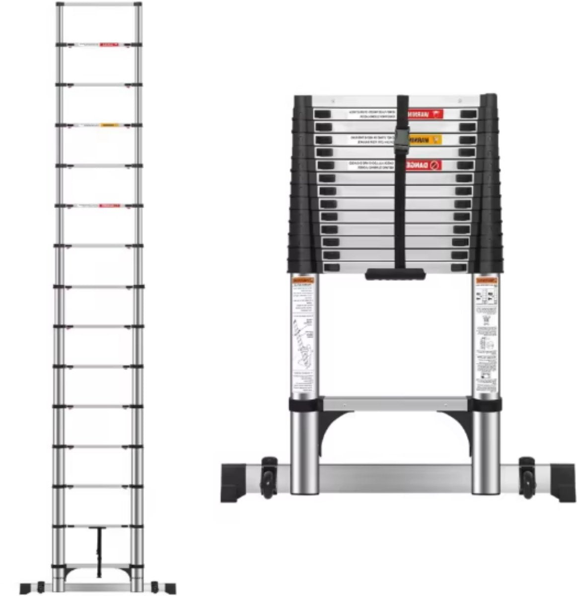 Telescopische Vouwladder Zyrell - 5M - A-Frame & Rechte Ladder - Roestvrijstaal - 2-in-1 Verlengladder - 150kg Draagvermogen
