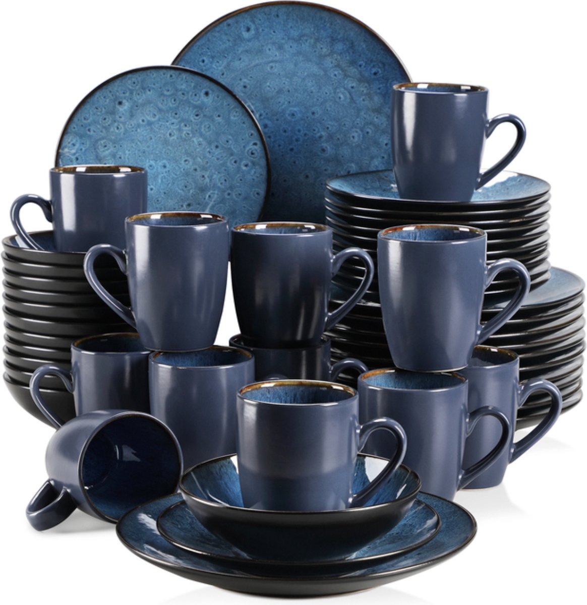 Happyment Luxe Serviesset - 12 Persoons - Porselein - 48 Delig - Bordenset 12 persoons - Bordenset 48 delig - Blauw