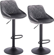 Designer Barkruk Zino - Met rugleuning - Stevig - Ergonomische barstoel - Velvet - Zithoogte 60 - 82cm - Grijs - Set van 2 - Keuken en bar - In hoogte verstelbaar