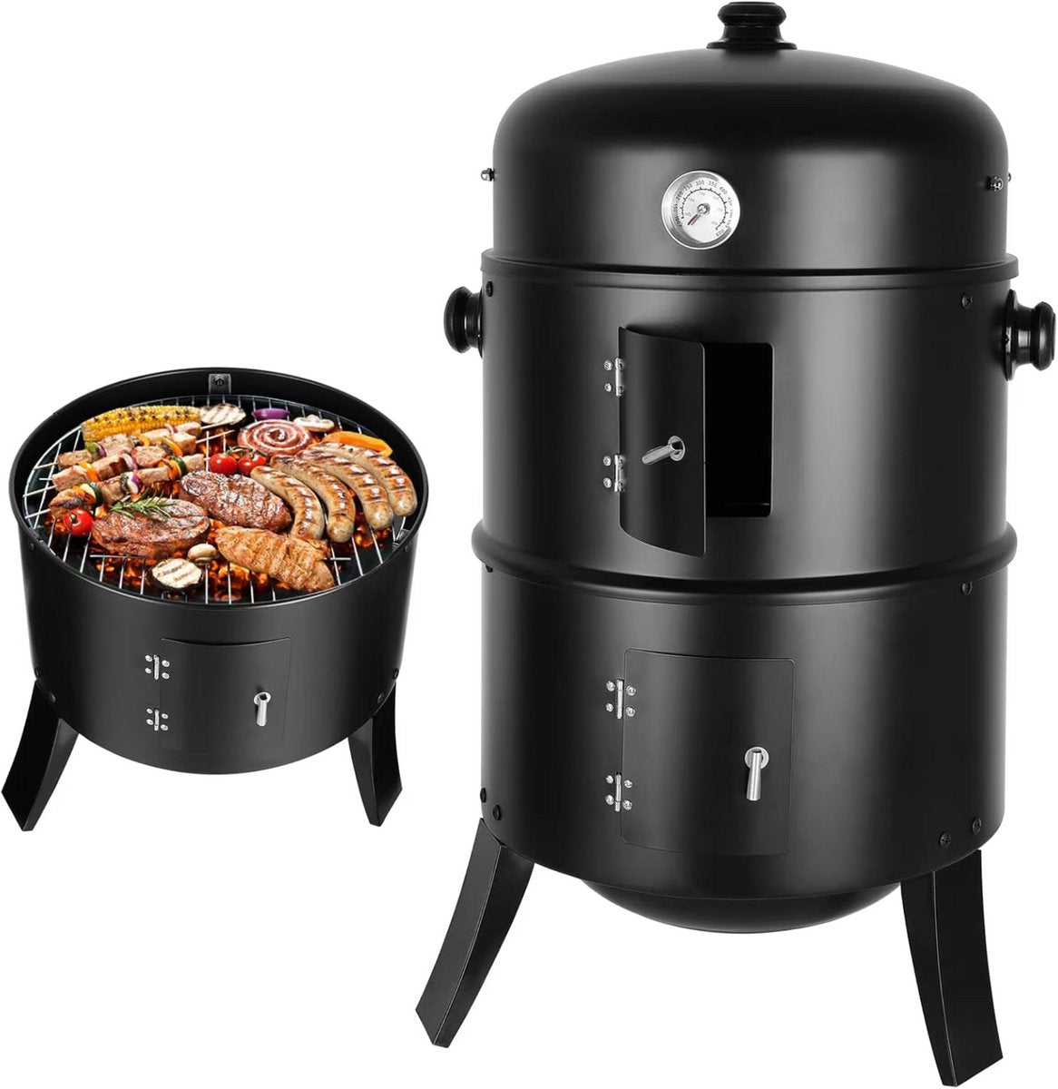 Houtskool grill - 3-in-1 - Ø45 cm - Houtskoolbarbecues - Briketten - Met deksel - Smoker