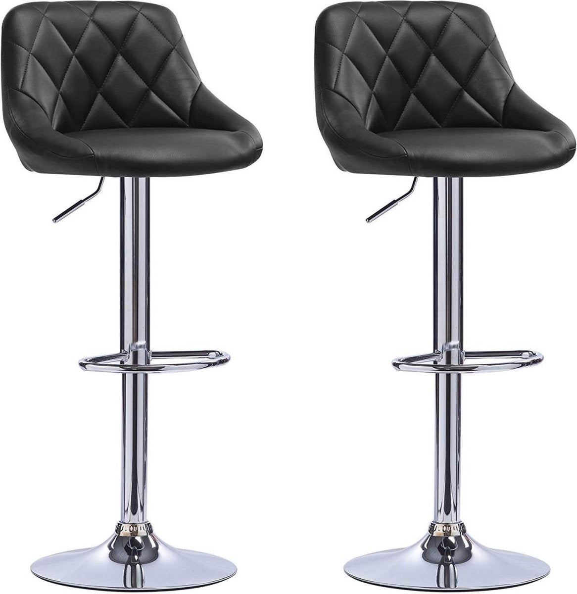 Designer Barkruk Gita - Met rugleuning - Stevig - Ergonomische barstoel - Zithoogte 60 - 82cm - Zwart - Set van 2 - Keuken en bar - In hoogte verstelbaar