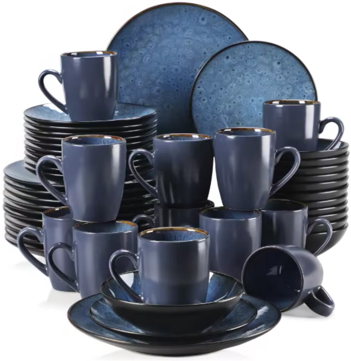 Bellagio Serviesset - 48 delig - 12 persoons - Blauw - Dinerborden - Servies - Keukenservies - Ontbijtborden - Bordenset - Diepe borden