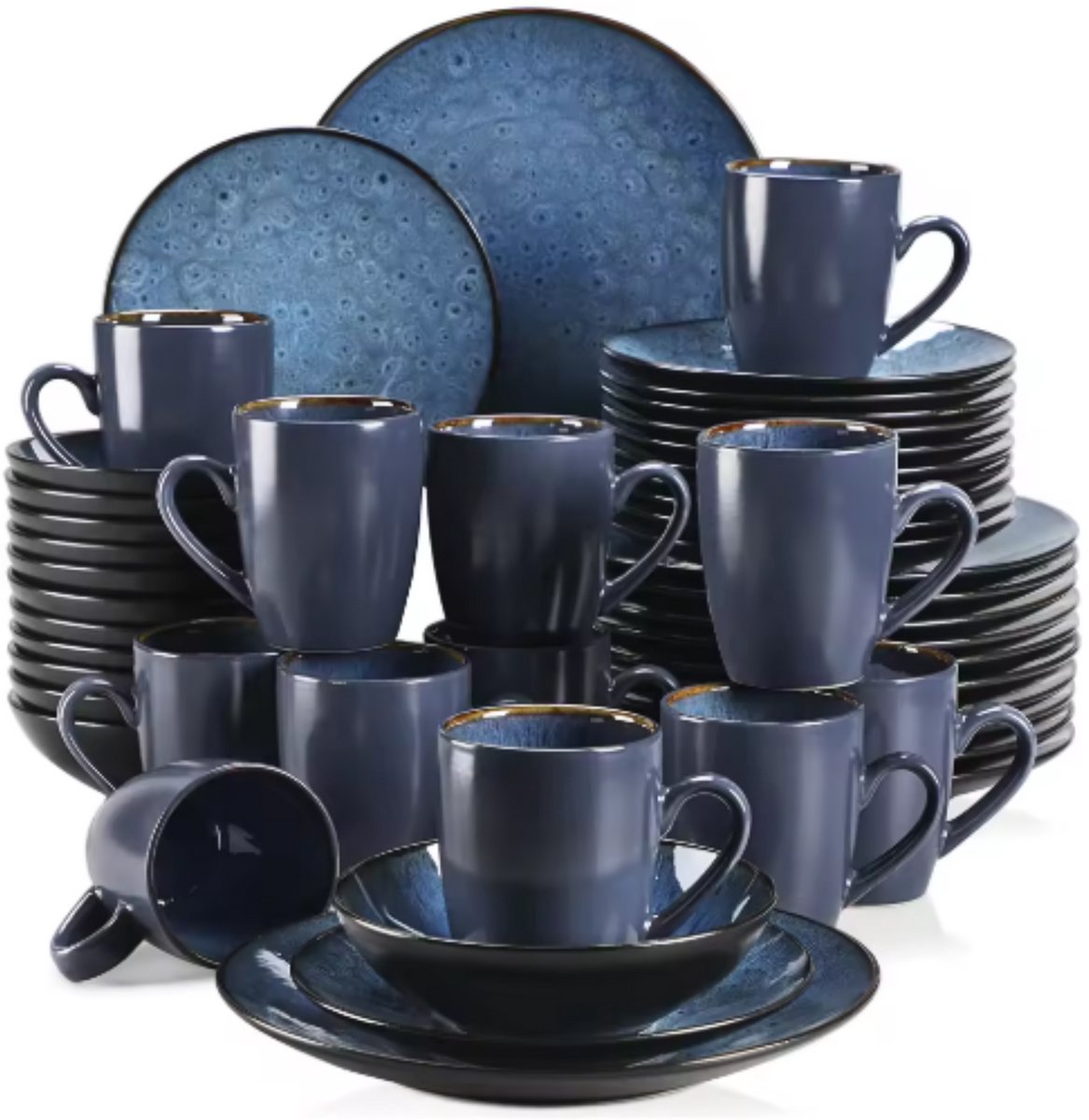 Ornate Ontbijtborden – 48 delig- 12 persoons – Blauw Keramisch – Dinerborden – Ontbijtborden